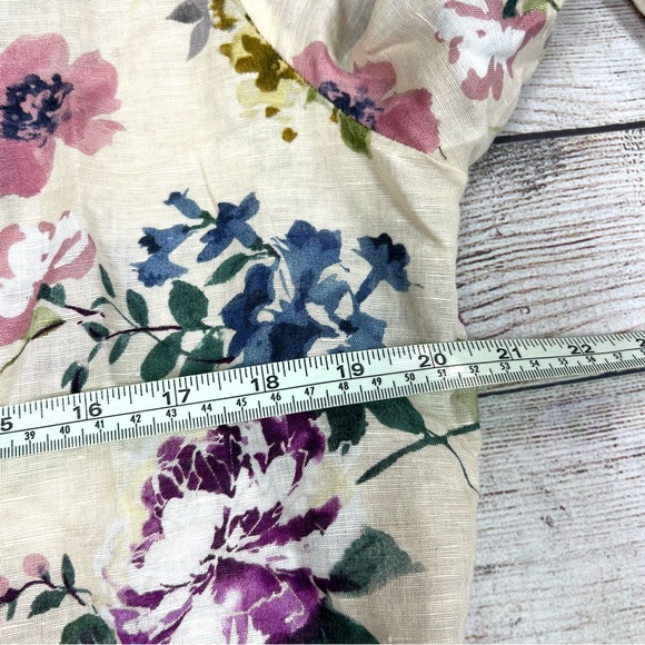 Hester & Orchard Linen Blend Blouse Floral Button Closure Tie sleeve Size L - Picture 8 of 9